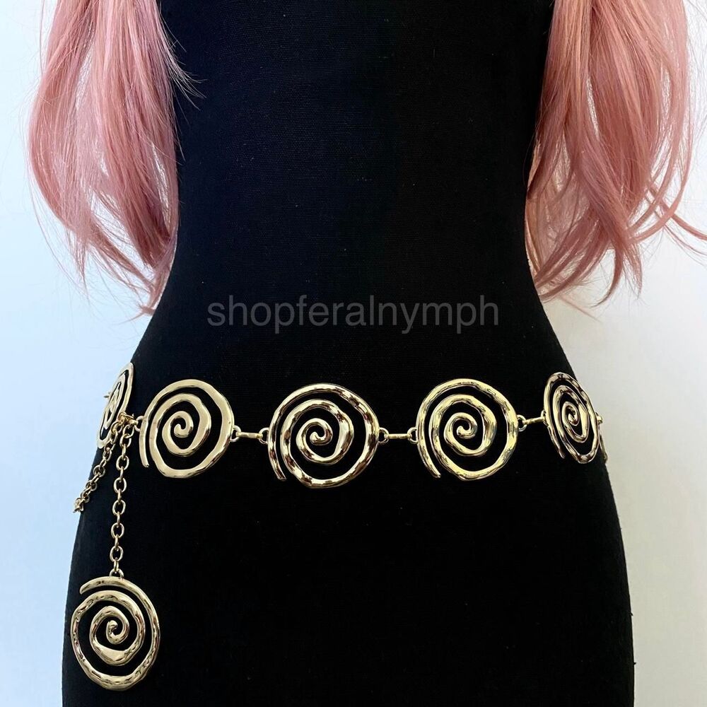 Gold Y2K Open Spiral Swirl Waist Chain Belt, Fits 19 to 41 Inches, X7GA1394